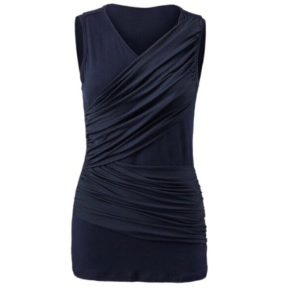 CAbi Tops - Cabi 5071 Navy Blue Sleeveless V Neck Double Drape Ruched Bodycon Top Size Small